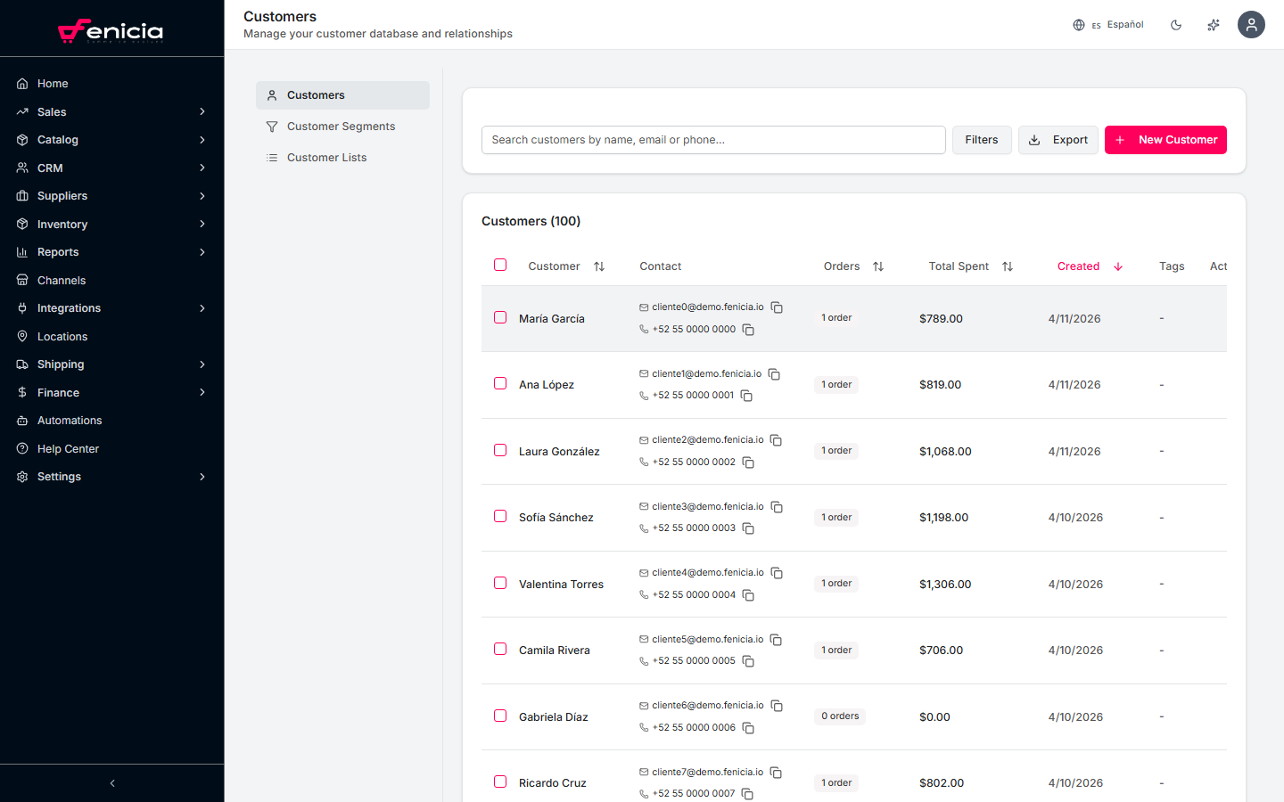Customer profile in Fenicia