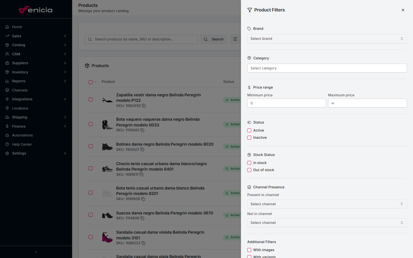 Catalog filter panel