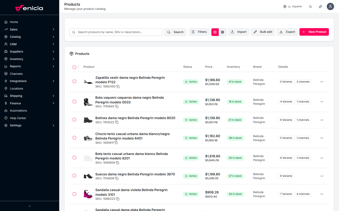 Product catalog in Fenicia