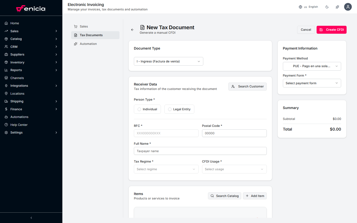 CFDI creation wizard