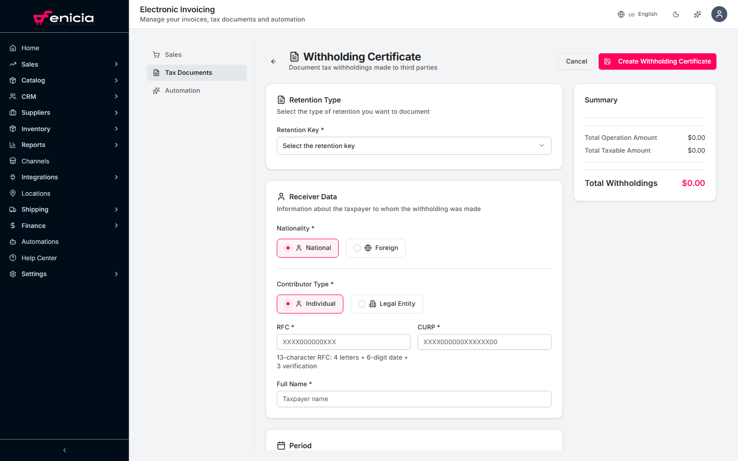 Tax withholdings form