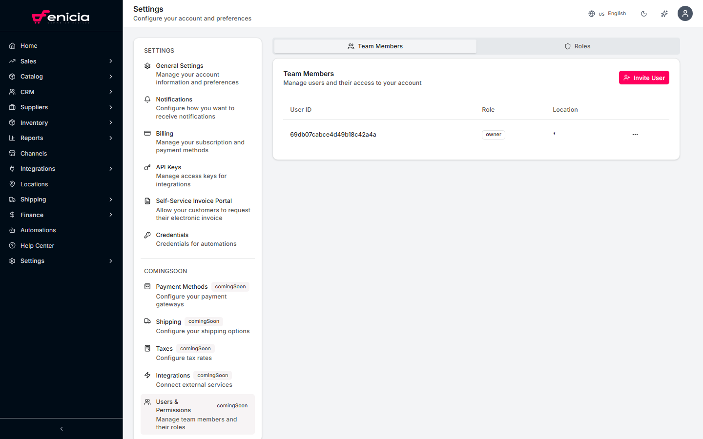 User management in Fenicia