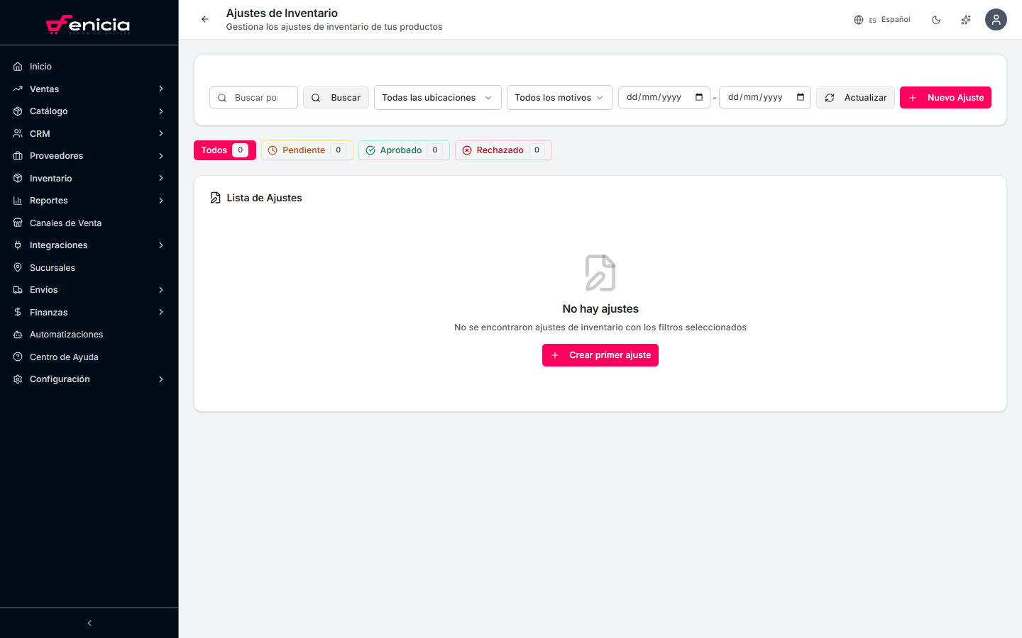 Lista de ajustes de inventario
