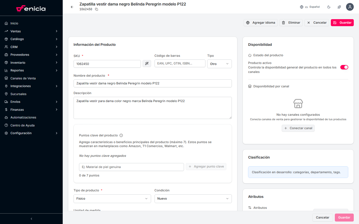 Formulario de edición de producto
