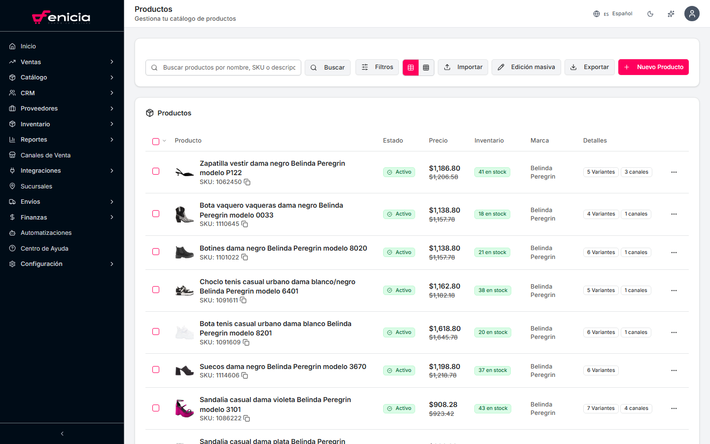 Catálogo de productos en Fenicia