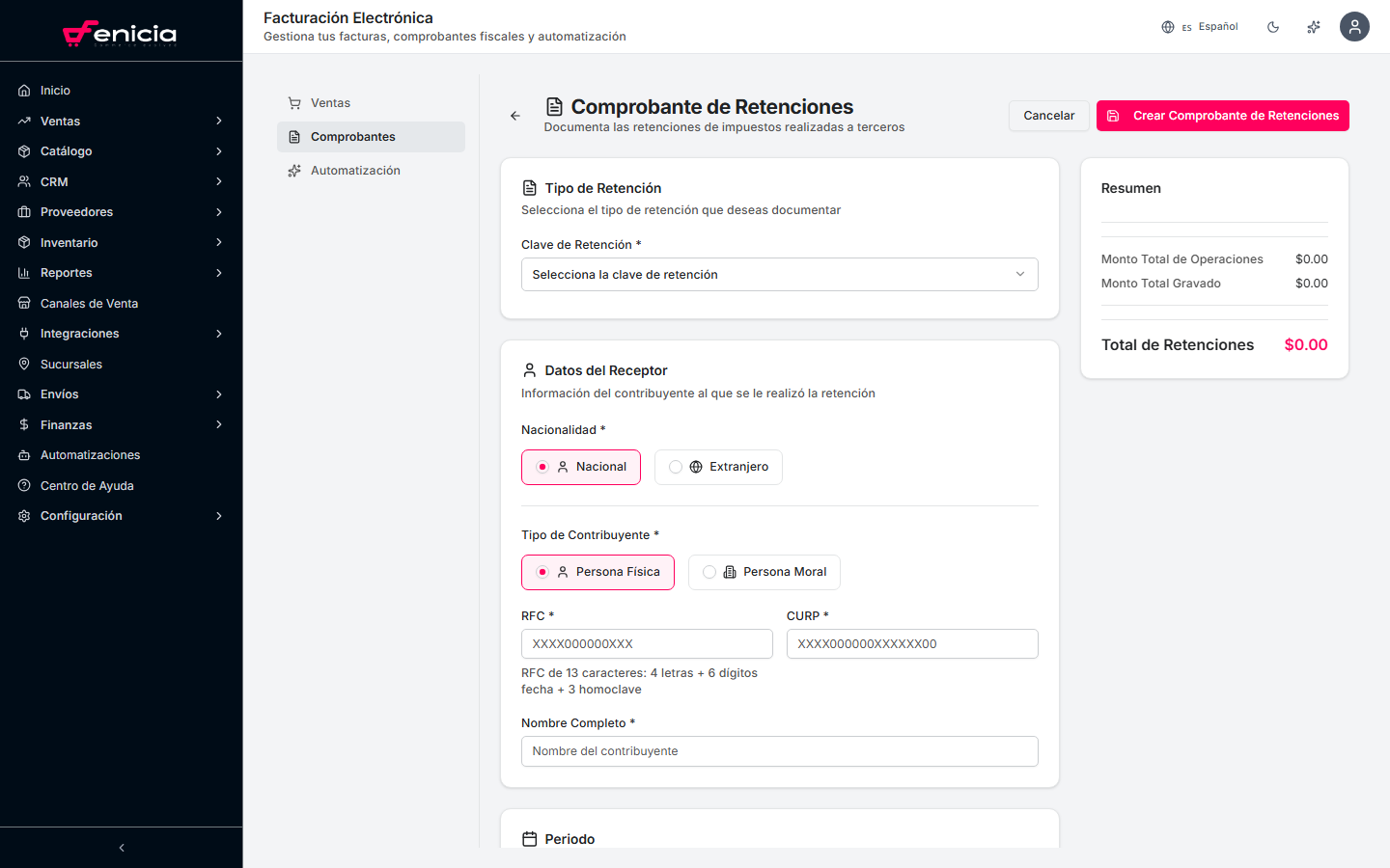 Formulario de retenciones fiscales