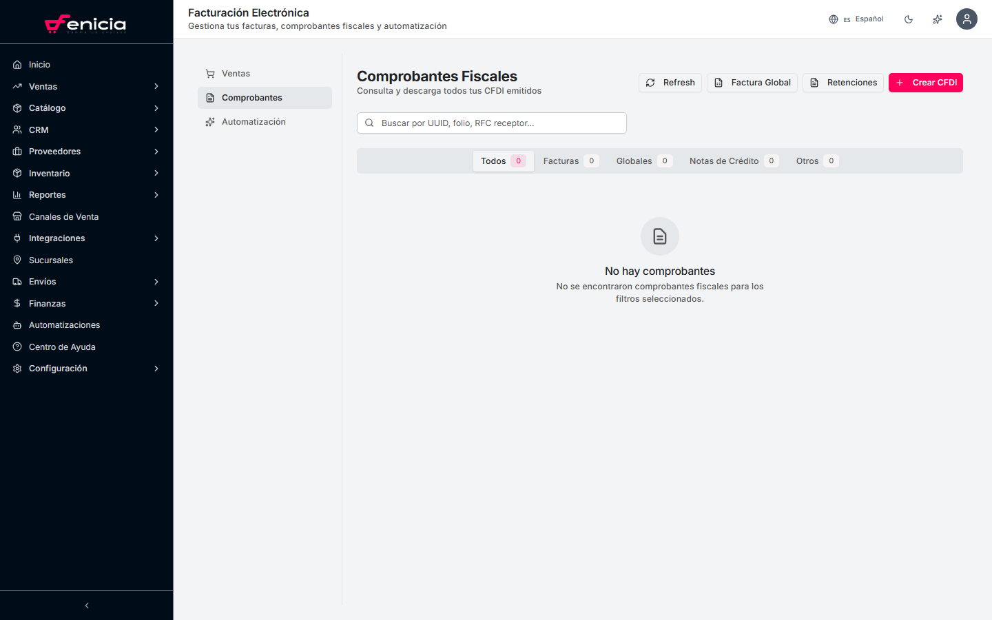 Lista de comprobantes CFDI en Fenicia