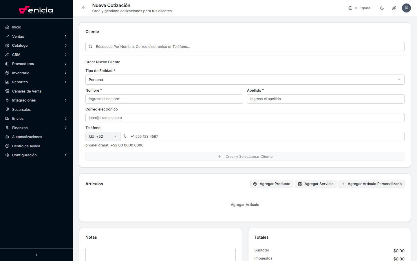 Formulario de nueva cotización