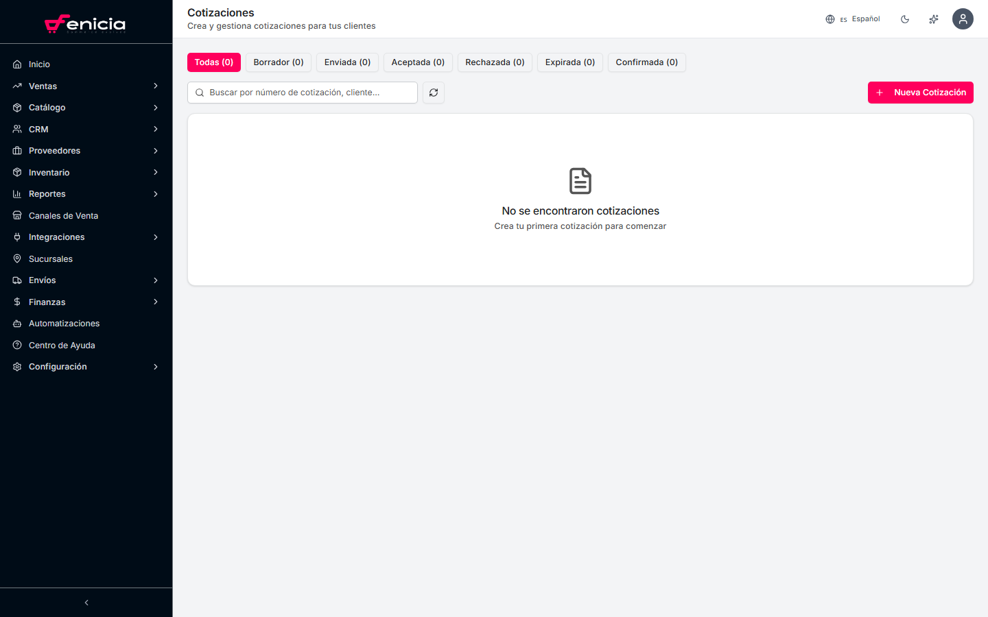 Lista de cotizaciones en Fenicia