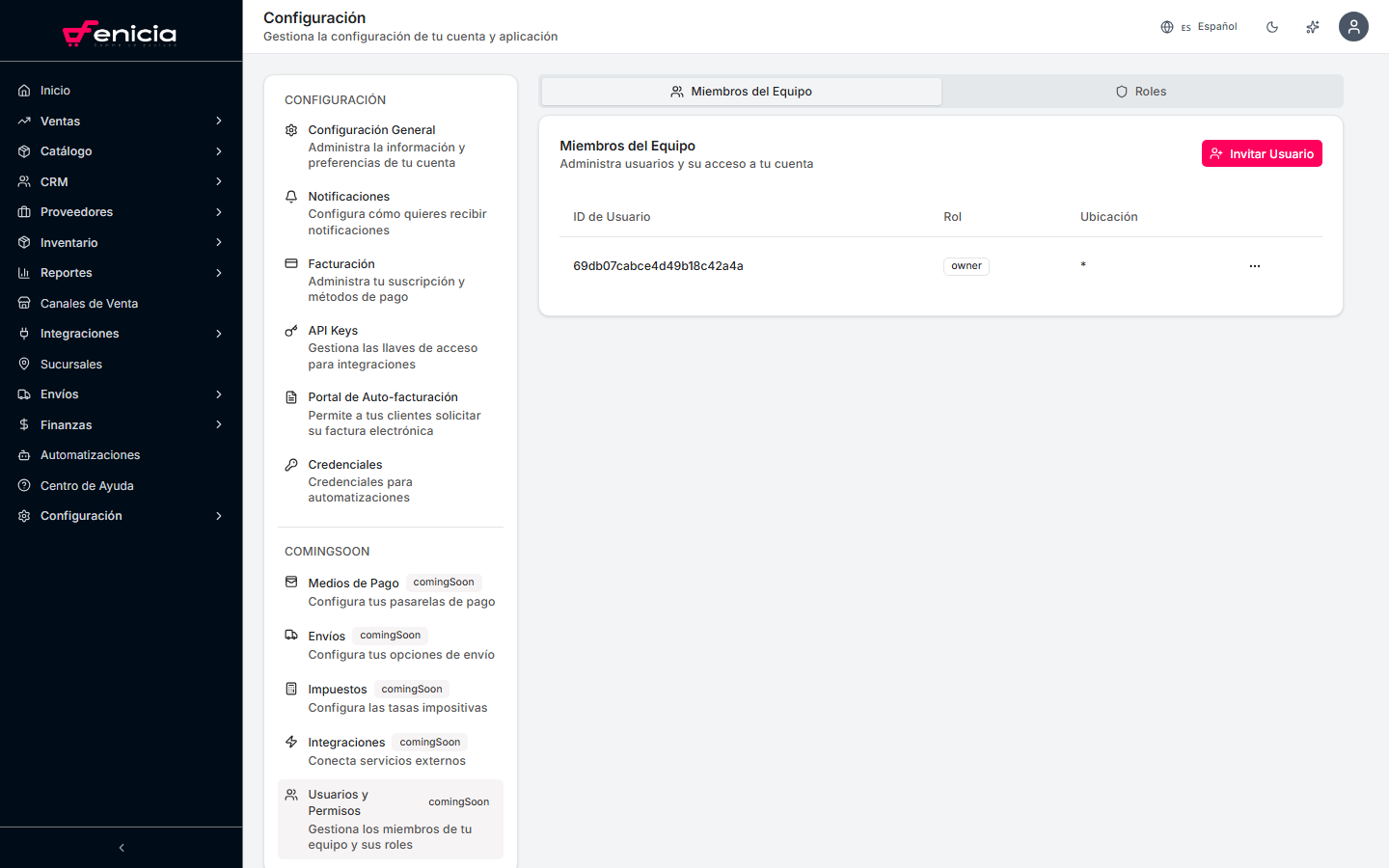 Gestión de usuarios en Fenicia